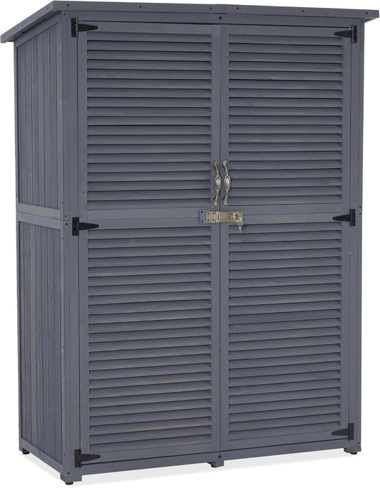 MCombo Outdoor Storage Cabinet, Wooden Storage Shed with Latch, Outside Garden Tool Shed with 2 Doors for Patio Yard Lawn, 1900 (Grey, Large)