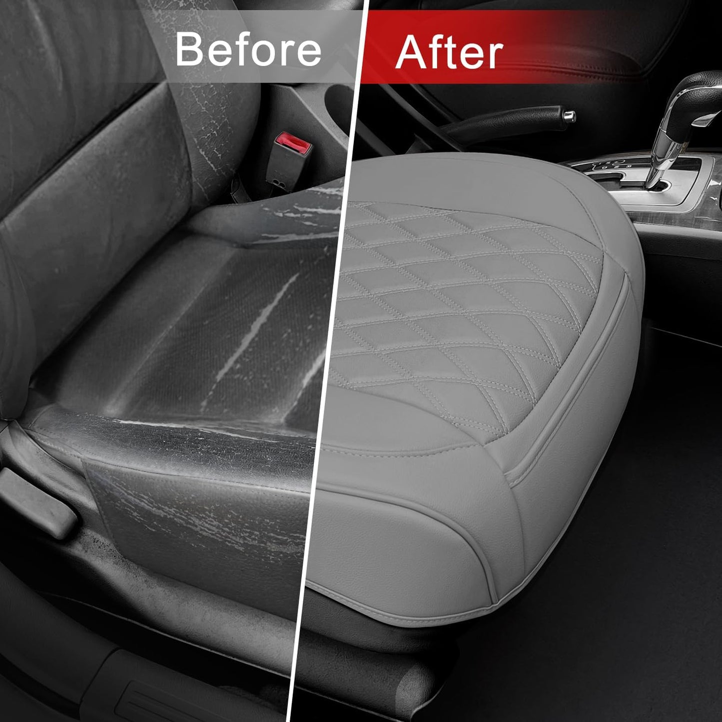 1 Pack Leather Front Car Seat Cover Bottom Car Seat, Anti-Slip and Full Wrap Driver Car Seat Protectors, Luxury Waterproof Bottom Auto Seat Cushion Pad Mat for Most Vehicles(Gray)