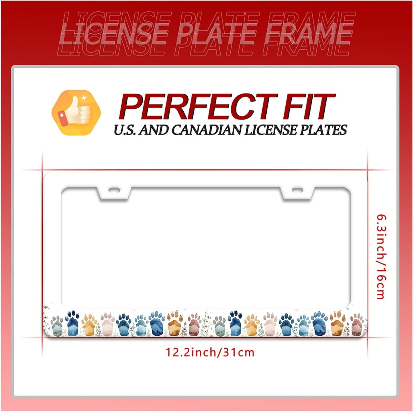 Bear Paw Print License Plate Frame Colorful Animal License Plate Frames Funny for Car Decorative Parts Stainless Stee License Plate for Standard Us Canada Funny License Plate Holder 12x6 Inch