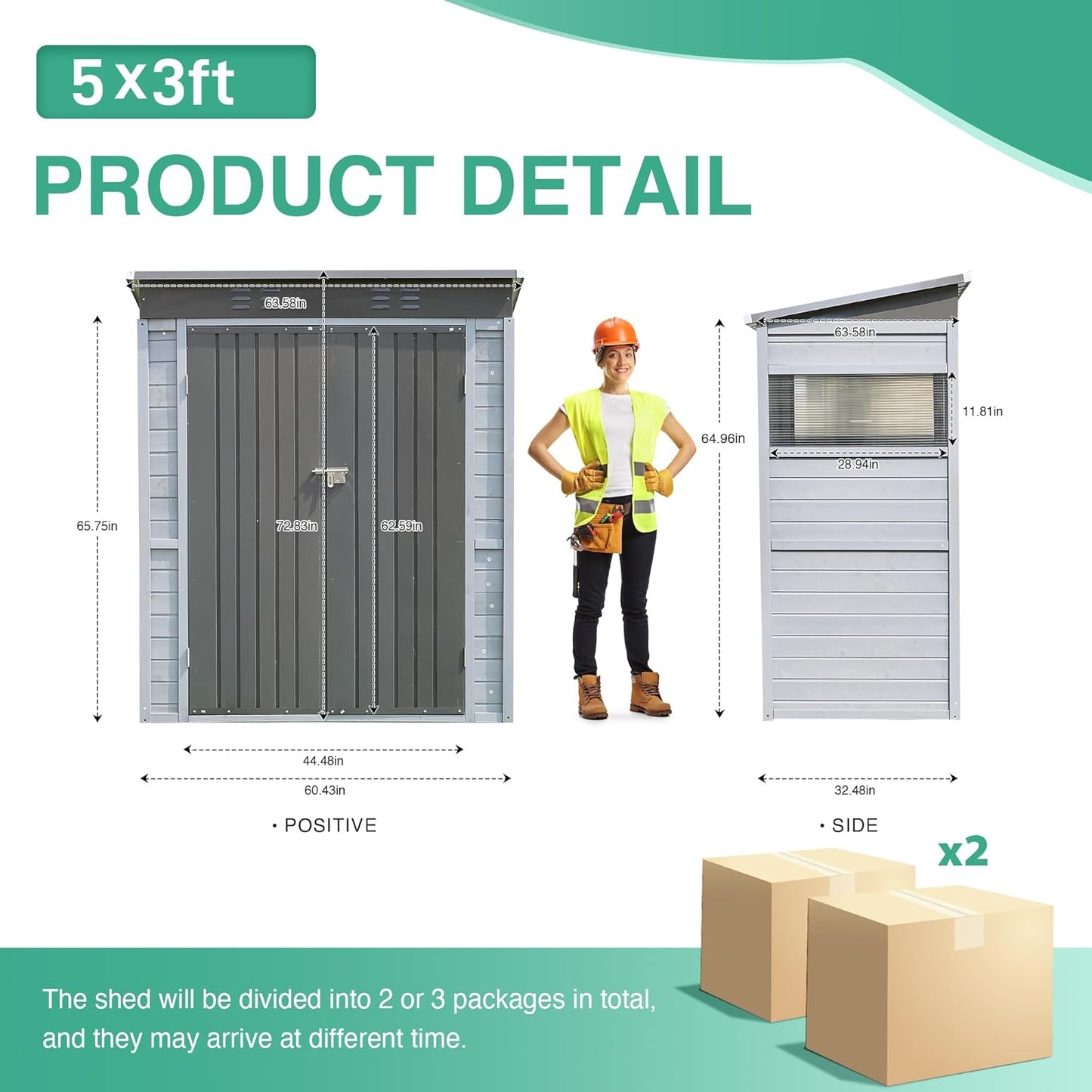 MyVoice 3x5 FT Wooden Outdoor Storage Shed with 4 Vents & 2 Adjustable Windows, DIY Cedar Tool Shed Kit, Garden Bike Firewood Storage, Waterproof Backyard Outdoor Shed for Patio, Lawn, Yard & Garage