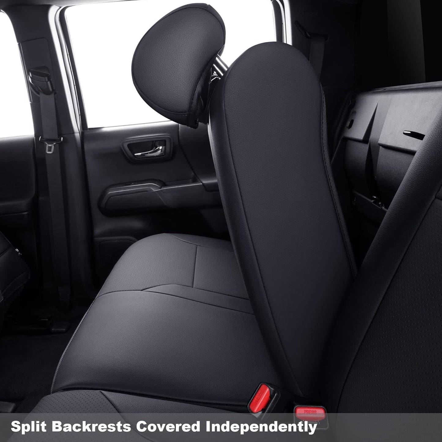 LUCKYMAN CLUB Rear Seat Covers Custom Fit for 2016-2023 Tacoma Crew Cab with Faux Leather (Black Rear)