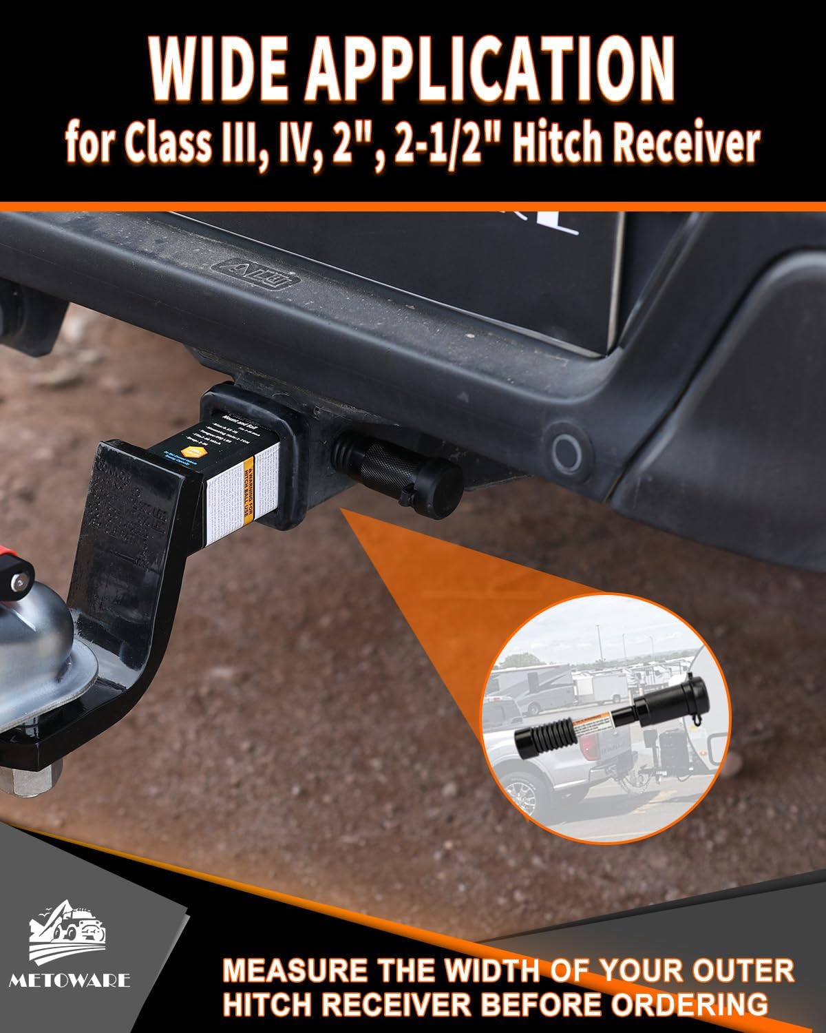 METOWARE Trailer Hitch Lock Hitch Receiver Lock Fits Class III IV and 2" 2-1/2" Receiver with 5/8" Dia 3-1/2” Long Pin and 8 Anti-Rattle Rubber O-Rings, for Trailer Truck Car Boat (1 Pack)