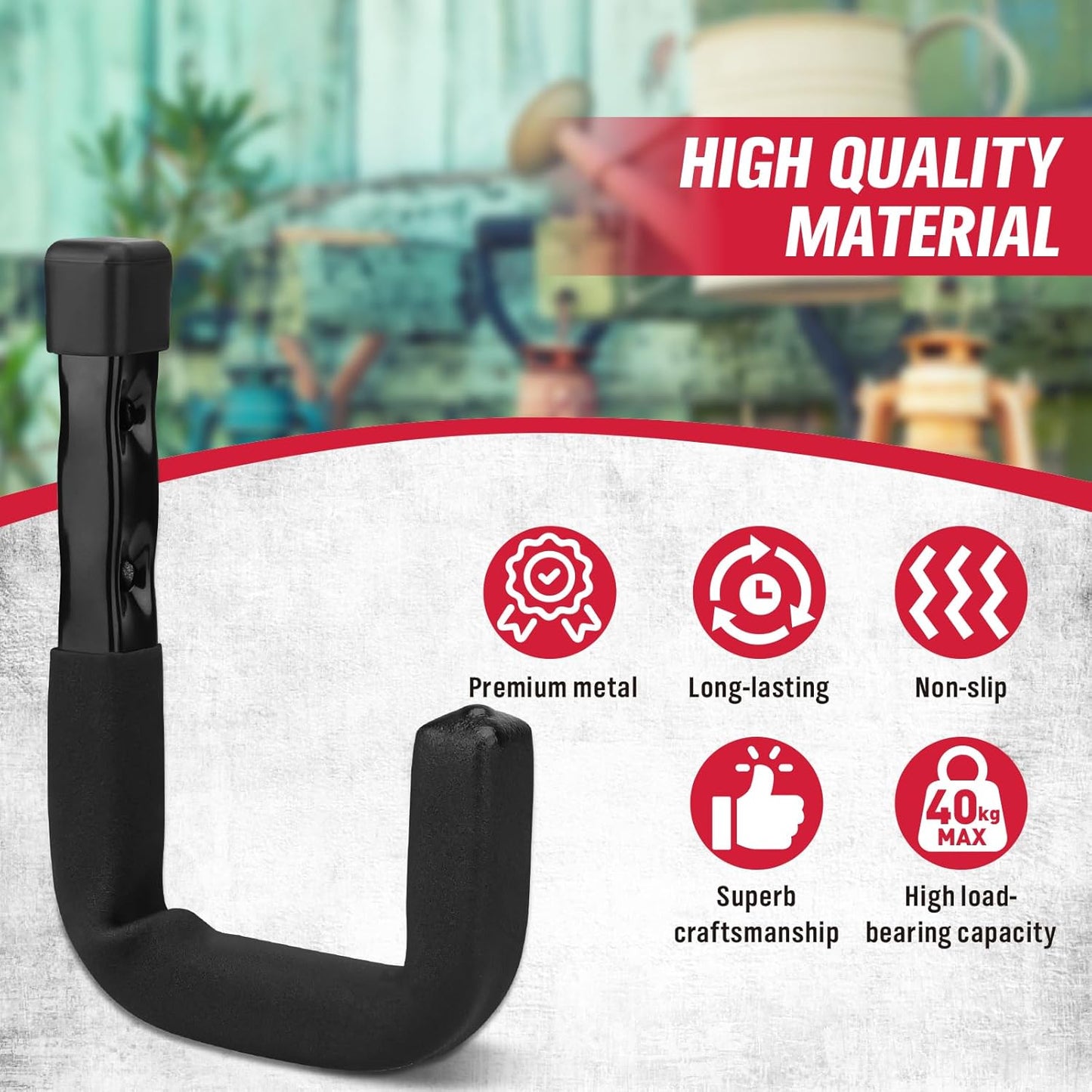 SEDY 6-Piece Heavy Duty Garage Storage Hooks, Wall Mount J Utility Hooks Holds 88 LB, Large Metal Utility, Garage Storage Ladders for Bikes, Garden Tools