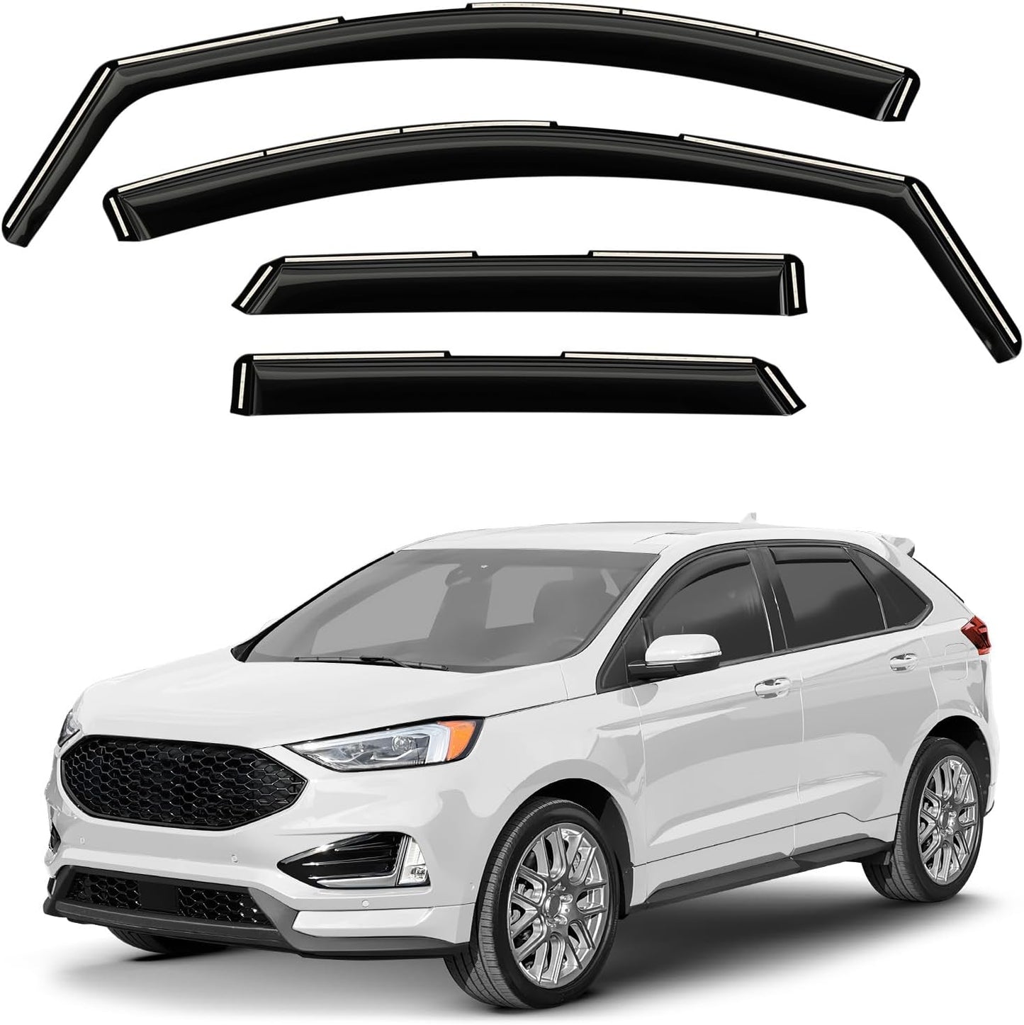Window Deflectors Smoke Tinted in-Channel Side Window Vent Visor Deflectors Rain Guards Compatible with Ford Edge 2015-2025 - 4pcs. GW0950