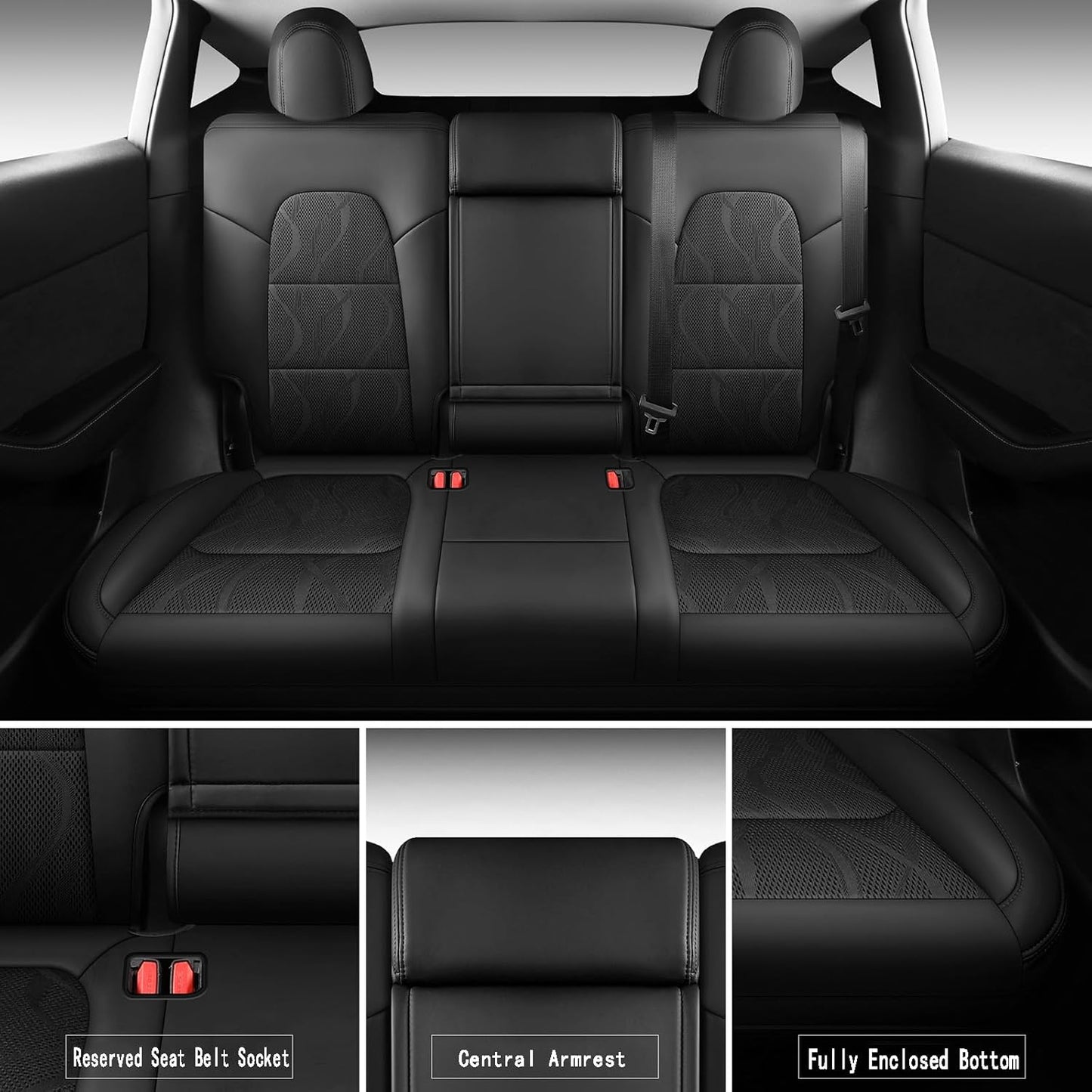 Tesla Model Y Seat Cover Full Set, Faux Leather Tesla Car Seat Cover, Perfect Suitable for Tesla Model Y 2020 2021 2022 2023 2024 2025 (Black)