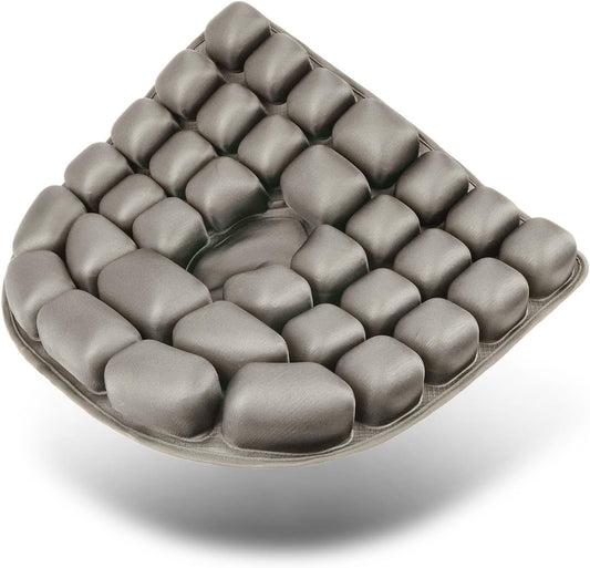 Travel Seat Cushion, 3D Air Inflatable Pressure Relief Cushion for Hemorrhoid and Tailbone Pain Relief, Optimal Support for Long Sitting in Car, Air Travel, Office Chairs, Home Living (Grey)