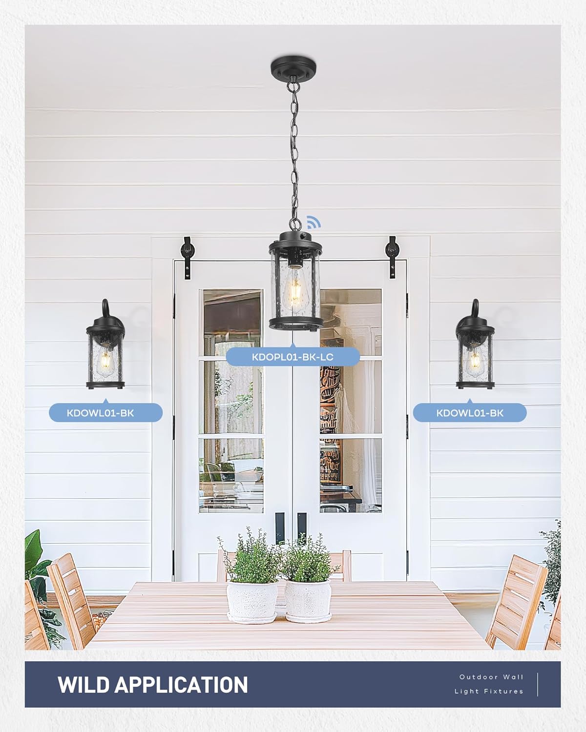 kudos Porch Lights, 12.5 inch Cylinder Outdoor Wall Light, E26 Sockets, Anti-Rust Waterproof Light Fixtures Wall Mount for Patio, Black with Seeded Glass, KDOWL01-BK