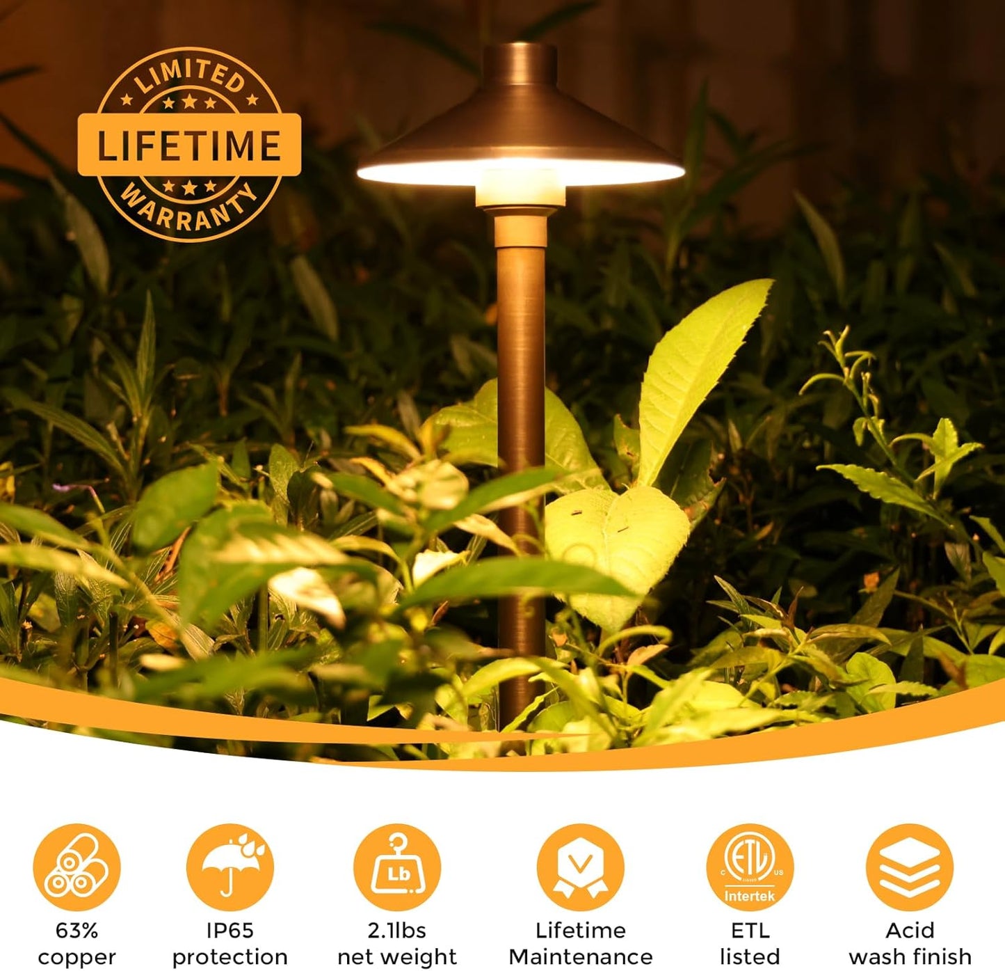 Gardencoin Solid Brass Low Voltage Pathway Lights (6.7'' Shade, 21.9'' Tall), 12V AC/DC Heavy Duty LED Landscape Path Lights Outdoor Wired, Antique Bronze Walkway Lights with Larger Stake, 12-Pack