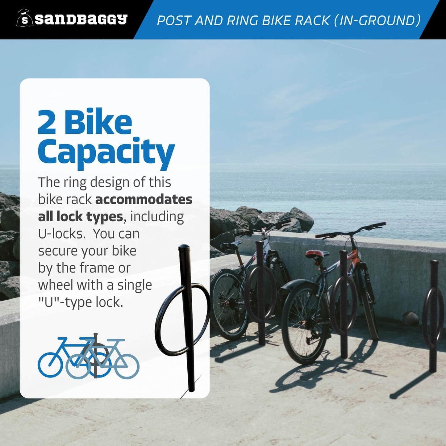 Sandbaggy Post and Ring Bike Rack - Commercial Outdoor Bike Parking Racks (In-Ground, 10)