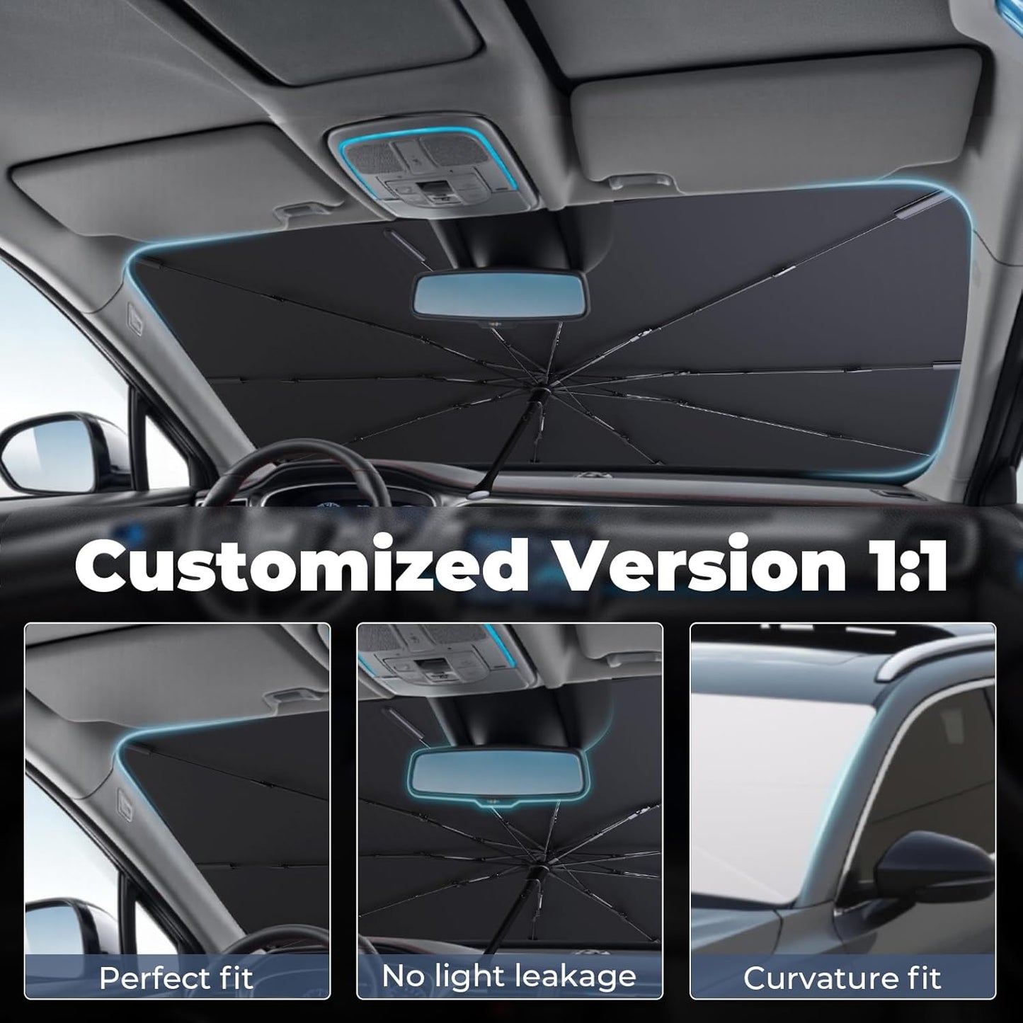 Windshield Sun Shade Umbrella for 2023-2025 Mazda CX-50 Accessories: Custom Fit 210T Silver, Foldable Sunshade Front Window Sun Visor, Blocks UV Rays, Keeps Car Cool for Base, Select, Preferred, Turbo