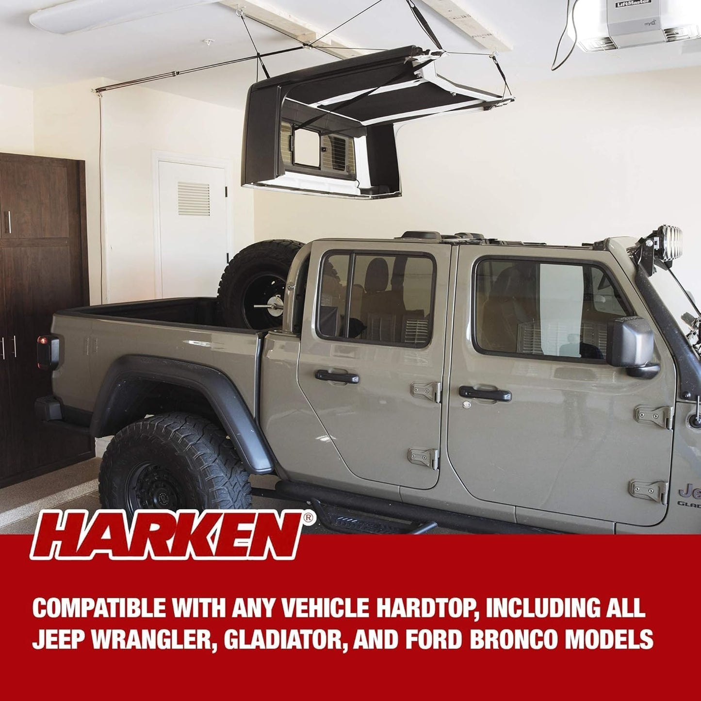 HARKEN - Truck Cap Overhead Garage Storage Hoist, Self-Leveling, Safe Anti-Drop System, Easy One-Person Operation, Smart Garage Organization