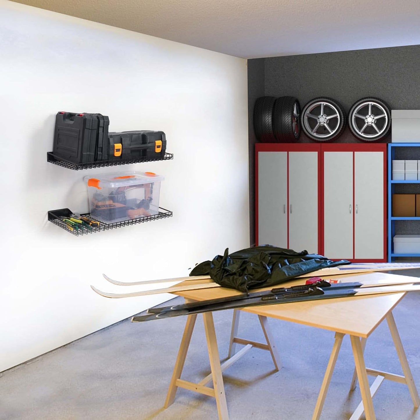 Wallmaster Garage Wall Shelf 2 Pack 23.6"x11.8" Wall Mount Heavy Duty Metal Shelves Mesh Storage Rack for Garage, Office, Basement and Kithcen, max Load 65 lbs (Black)