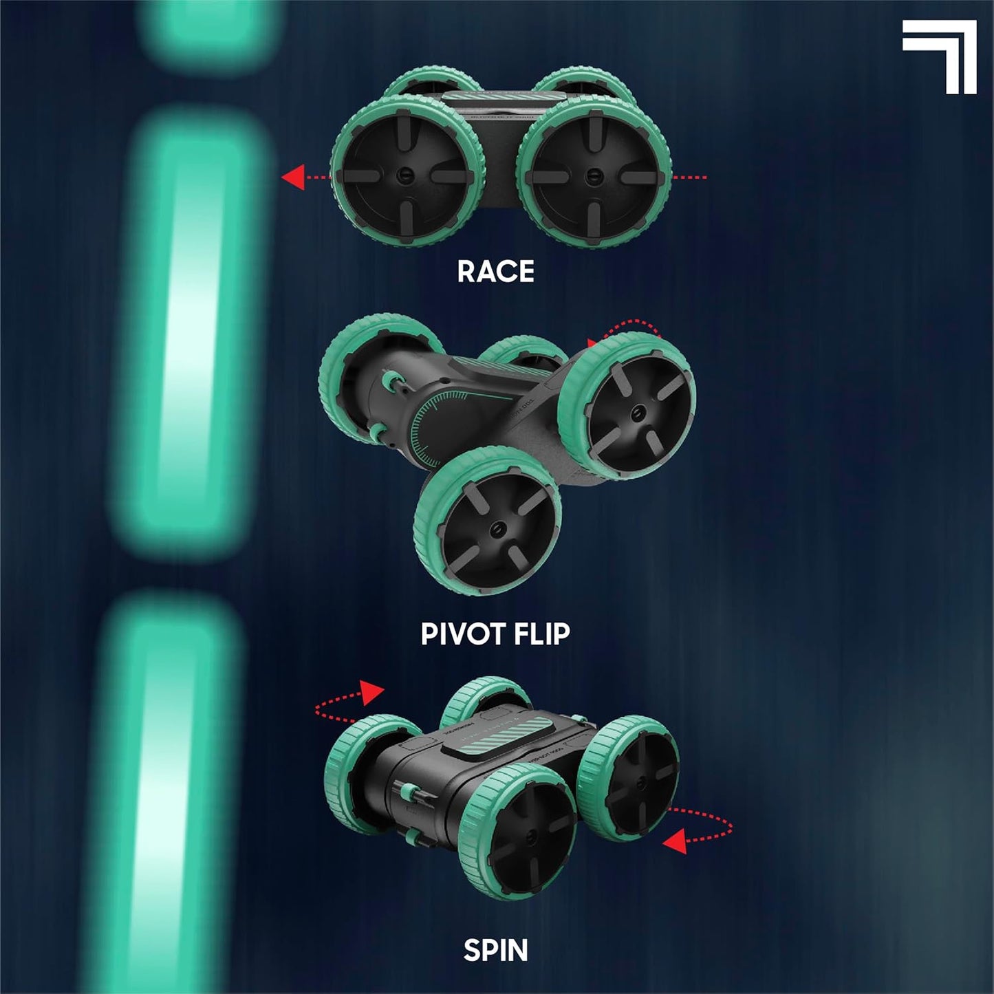 Sharper Image® Thunder Twist Rally - RC Stunt Car with Rechargeable Battery, High-Speed 360° Stunts, Double-Sided Driving, 2.4 GHz Remote Control, LED Lights, Flips & Spins Rotating Car Kids Toy Gift