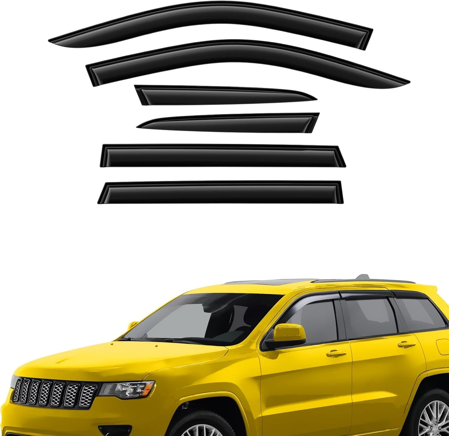 Extra Durable Window Deflectors Tape-On Window Visors Rain Guards Fit for Jeep Grand Cherokee 2011-2021, Sun Visors, Wind Vent for Shades, Exterior Car Accessories - 6pcs. AG0531