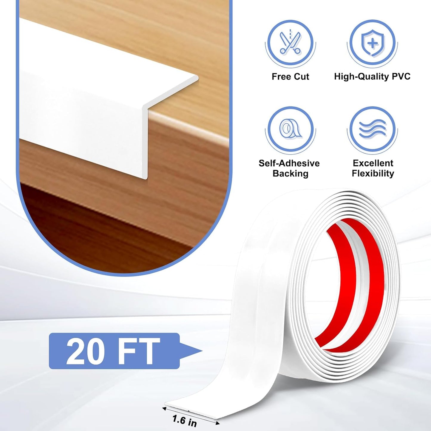Wall Corner Protector Moulding Trim Peel and Stick Wall Corner Guards Trim Flexible Self Adhesive Edge Protector Moulding, 1.6 in x 20 Ft, White