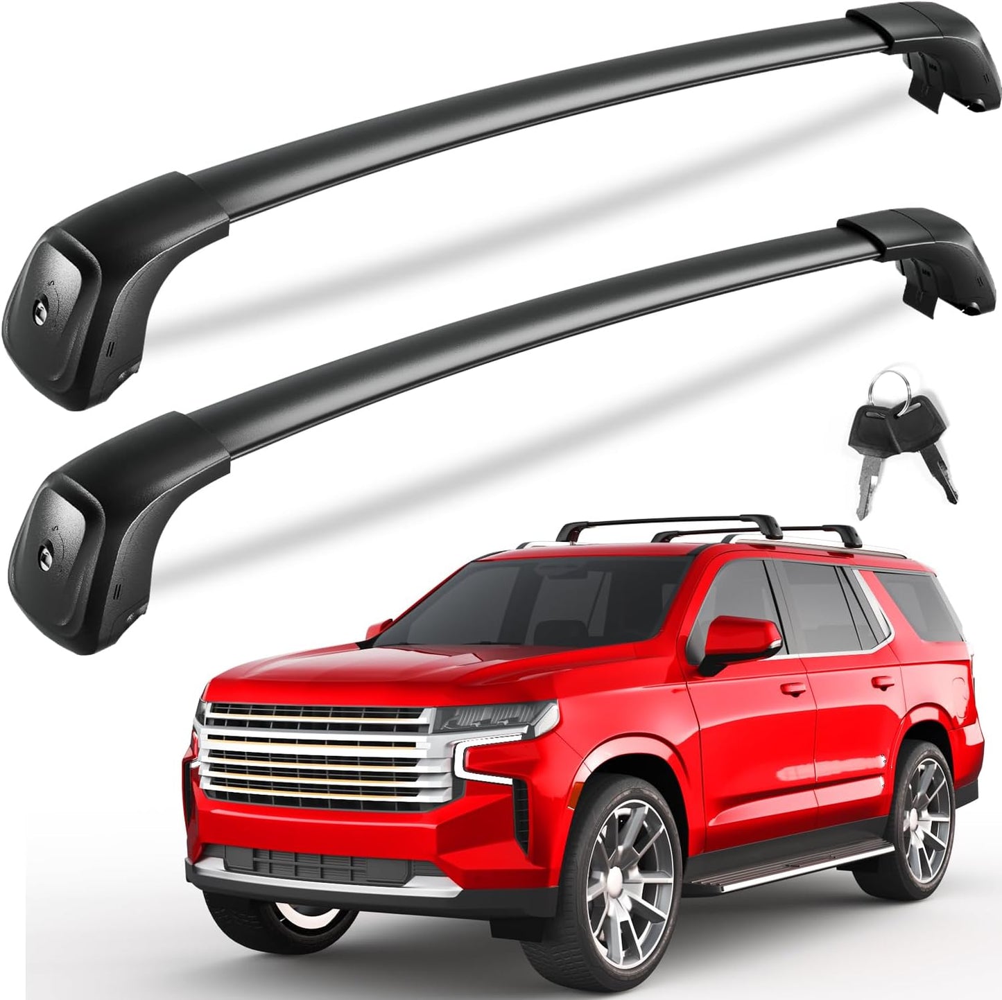 KINGGERI Lockable 330lbs Roof Rack Cross Bars Compatible with 2021 2022 2023 2024 2025 Chevy Tahoe & Chevrolet Suburban & GMC Yukon XL & Cadillac Escalade ESV, Heavy Duty Rooftop Aluminum Crossbar