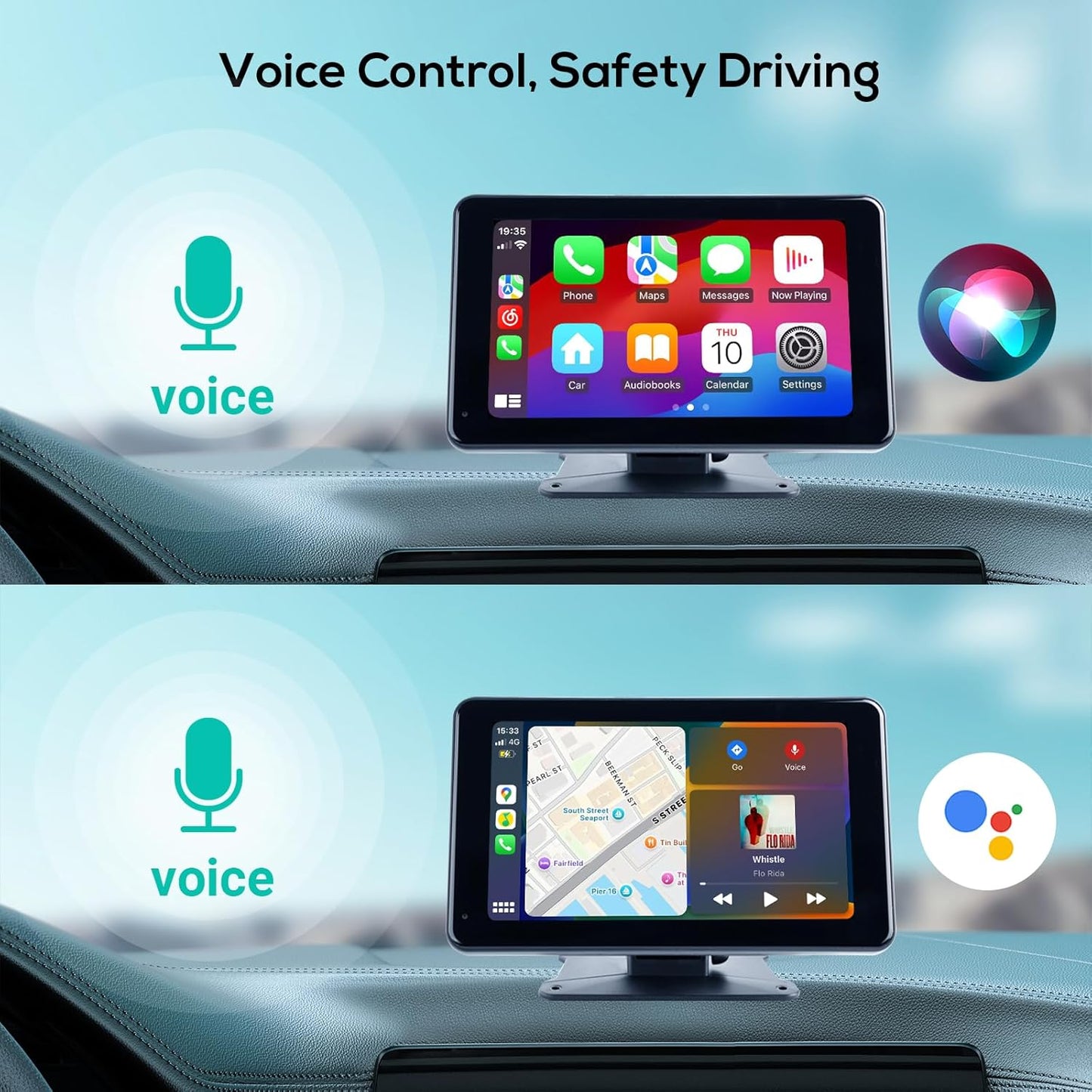 Portable Wireless Apple Carplay Screen for Car,7 Inch Car Stereo Wireless Carplay & Android Auto,1080p Backup Camera Car Audio Receivers GPS Navigation Mirror Link