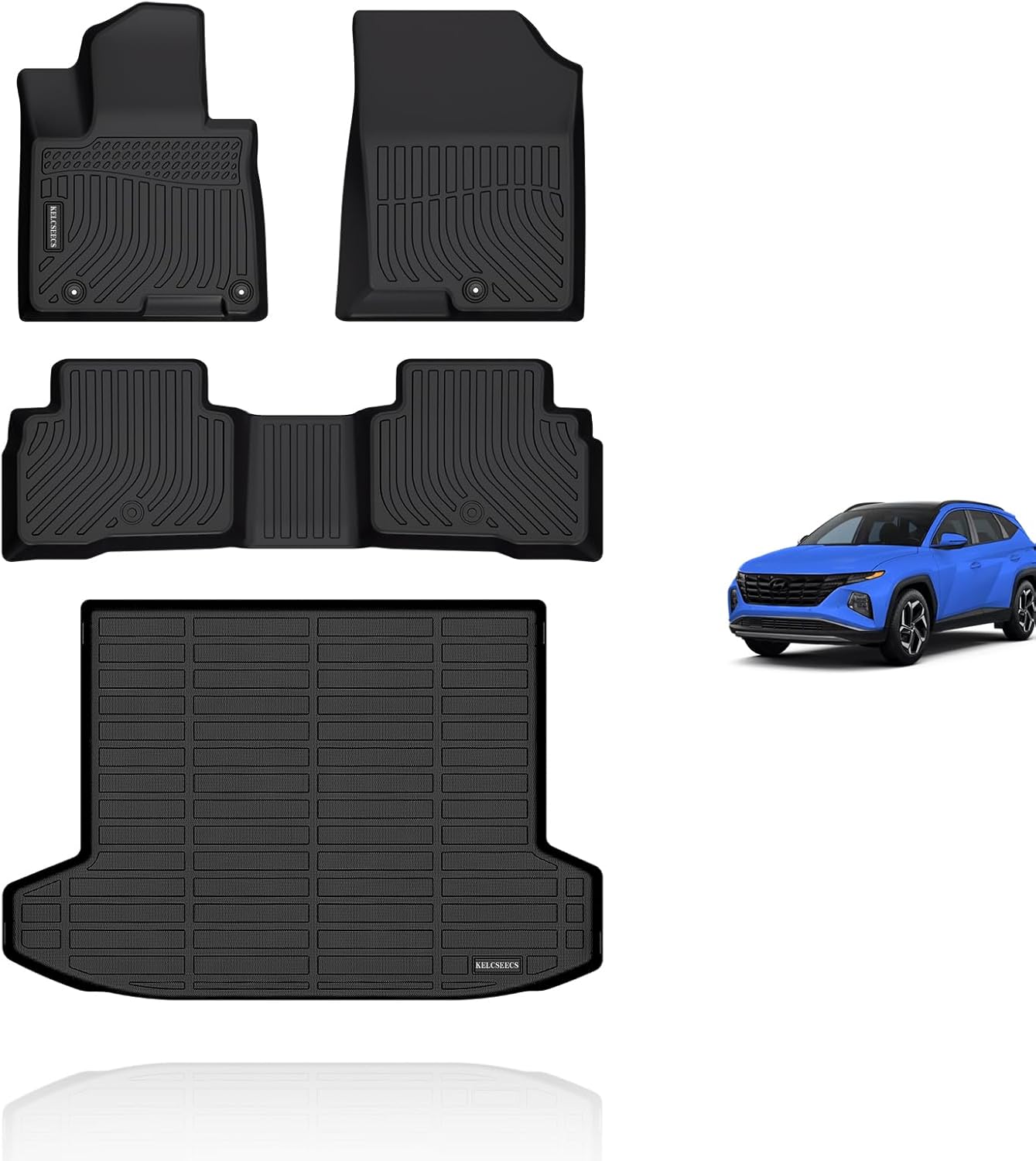 KELCSEECS® Floor Mats & Cargo Liner for 2025 2024 2023 2022 Hyundai Tucson Hybrid Car Mats Cargo Mat Trunk Mat Tucson Hybrid All Weather Floor Mats Trunk Liner Black Accessories