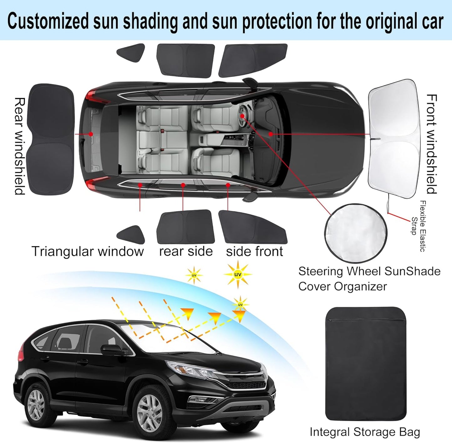 TINGLU Window Shades for Honda CR-V 2012 2013 2014 2015 2016 Accessories Car Side Full Windows Rear Triangular Windshield Sun Shade Sun UV Rays & Privacy Protection for Camping,Napping&Relaxing 8PCS