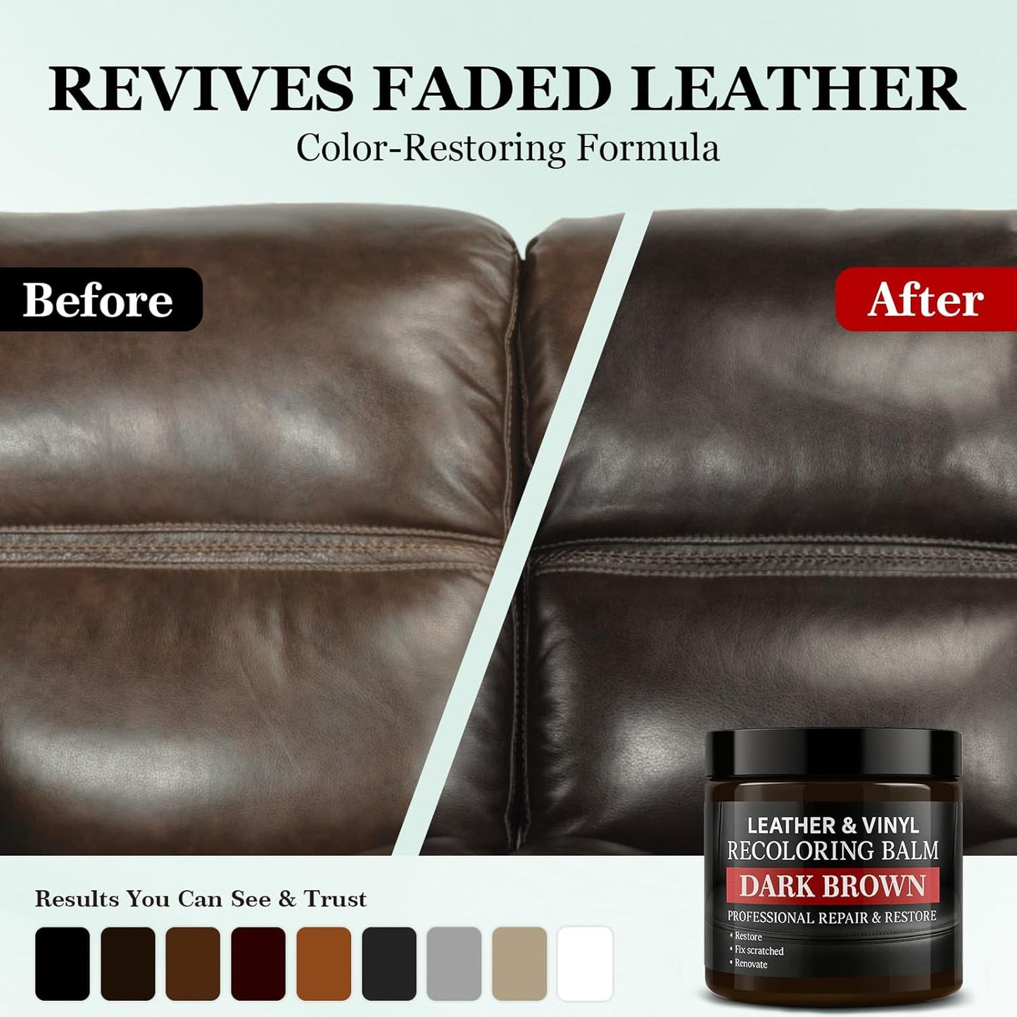 Leather Color Restorer, Leather Recoloring Balm, Scratch Remover, Leather Dye, Leather Paint, Leather Repair Kit for Furniture Couches Car Seats Shoes Bags, Dark Brown