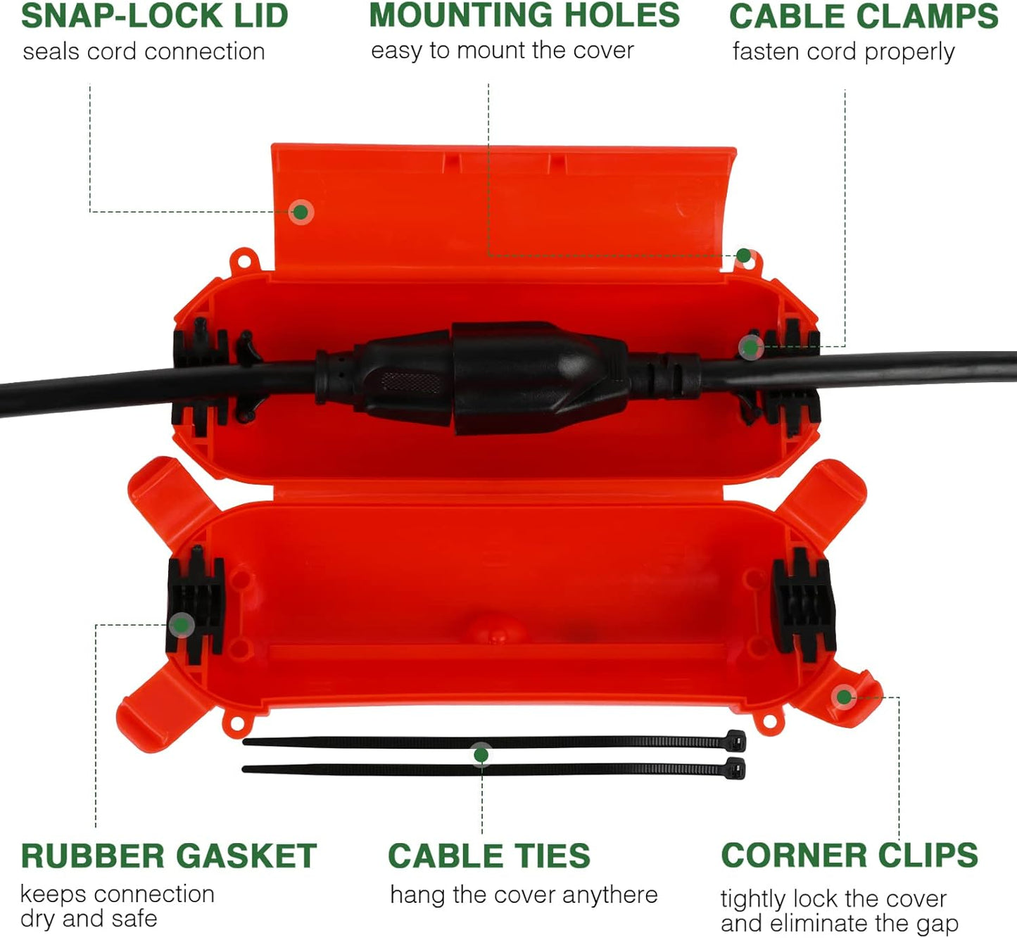 Flemoon [3 Pack] Outdoor Extension Cord Safety Cover with Waterproof Seal, Weatherproof Electrical Connection Box to Protect Outdoor Outlet, Plug, Socket, Christmas Holiday Decoration Light, Red