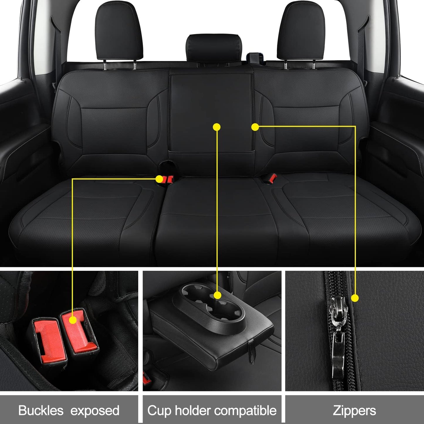 LUCKYMAN CLUB Custom Fit Seat Covers for 2019-2024 2025 Chevy Silverado Sierra 1500 Crew Cab, 2020-2024 2025 Silverado Sierra 2500 3500 Crew Cab (Black)