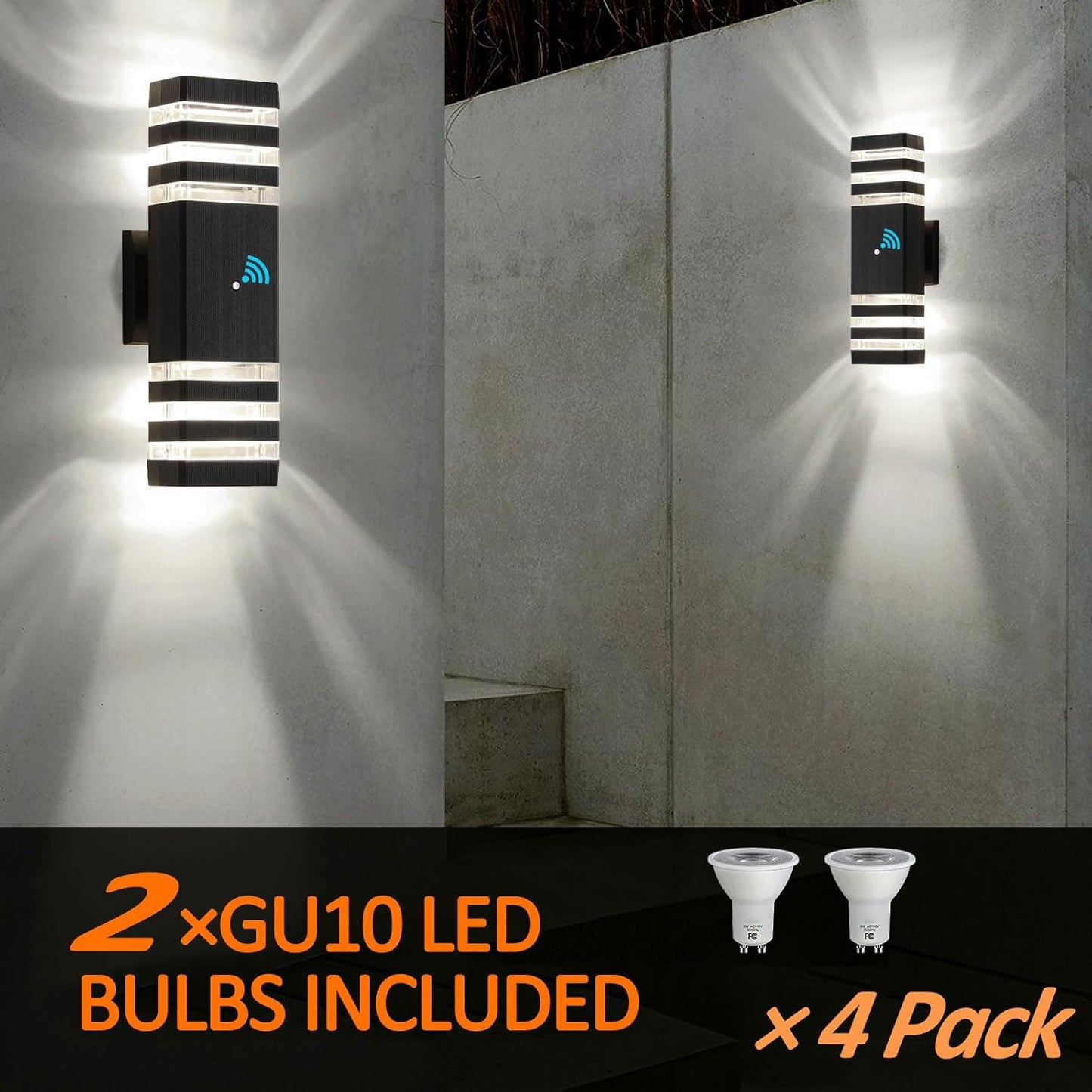 tewei 4 Pack Dusk to Dawn Outdoor Light Fixture, Black Exterior Wall Lights Up and Down Porch Lights Outdoor Wall Mount Waterproof Aluminum Outside Lights for House Garage, 3-Layer, 3000K