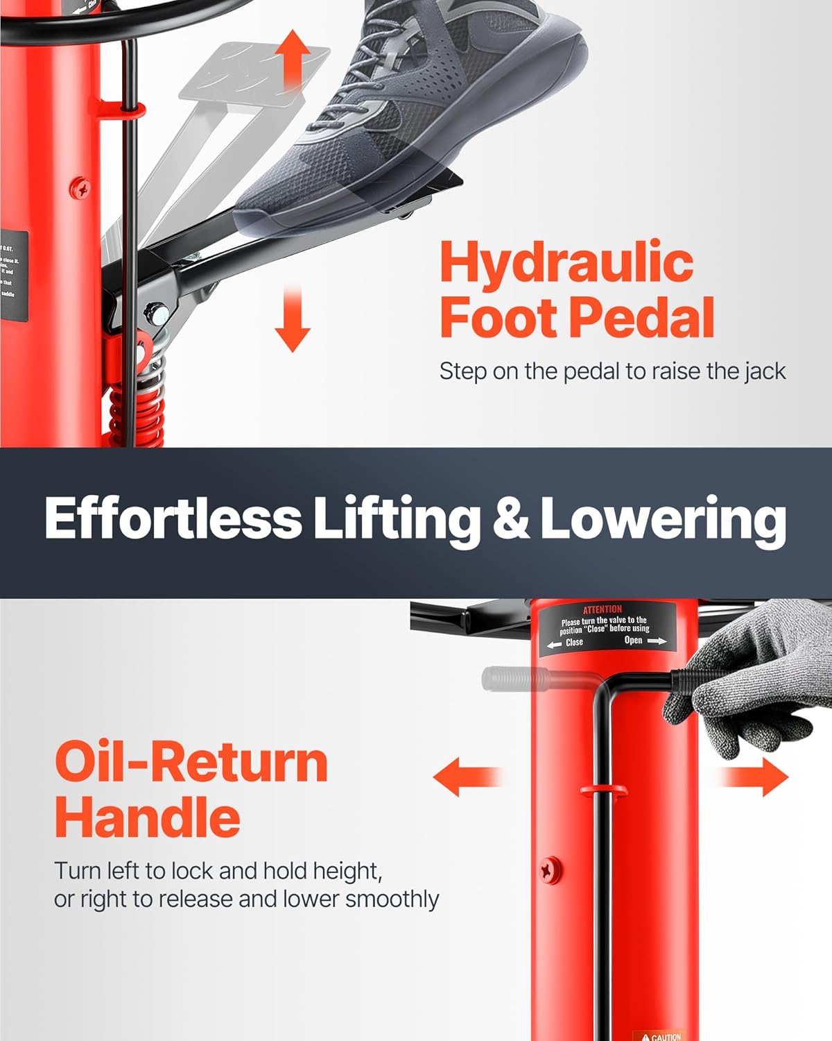 VEVOR Transmission Jack,0.75 Ton/1660 lbs Capacity Hydraulic Telescopic Transmission Jack, 2-Stage Floor Jack Stand with Foot Pedal, 360° Swivel Wheel, Garage/Shop Lift Hoist, Red