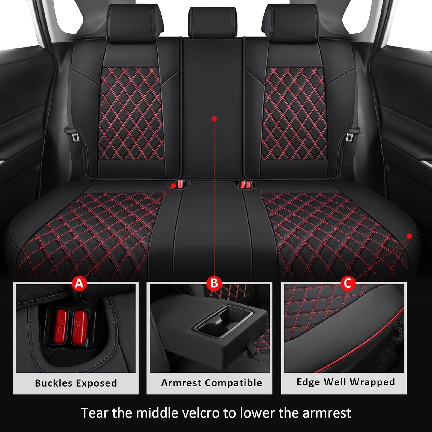 MIROZO Seat Covers for Rav4,Non-Hybrid Toyota RAV4 Seat Covers Car Seat Cover Compatible with 2019-2025 Toyota RAV4 LE,XLE,XLE Premium,Limited (Black and Red,Not for Hybrid,Adventure&TRD-Off)