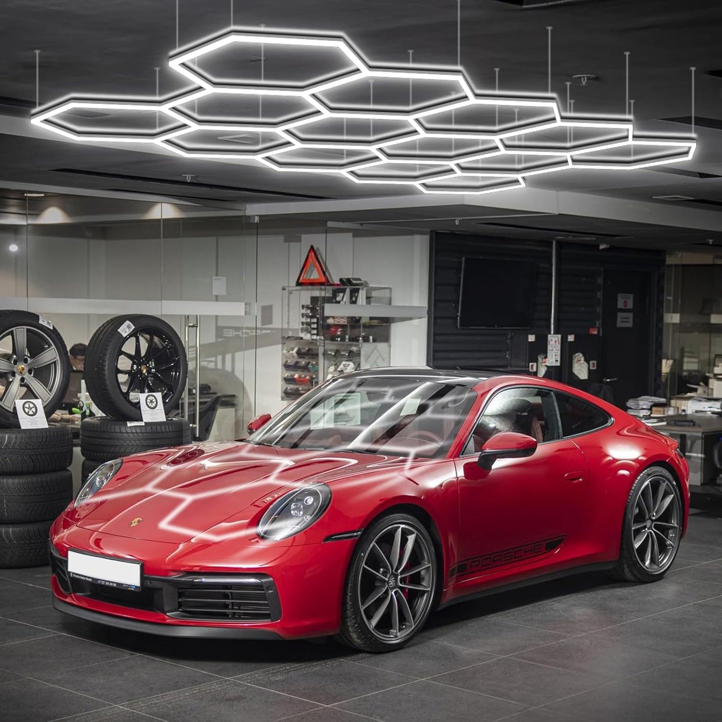 BRILLIHOOD Hexagon Garage Lights, LED Honeycomb Garage Lights, 456W, 54720LM, 6500K Super Bright, 14 Grid Systems Car Detailing Lighting for Warehouse Workshop Basement Gym