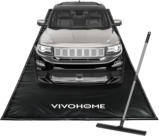 VIVOHOME Containment Mat (7'9" x 18') with Stay Put Corner, PVC Garage Mats for Floor, Heavy Duty Garage Parking Mat with a Squeegee