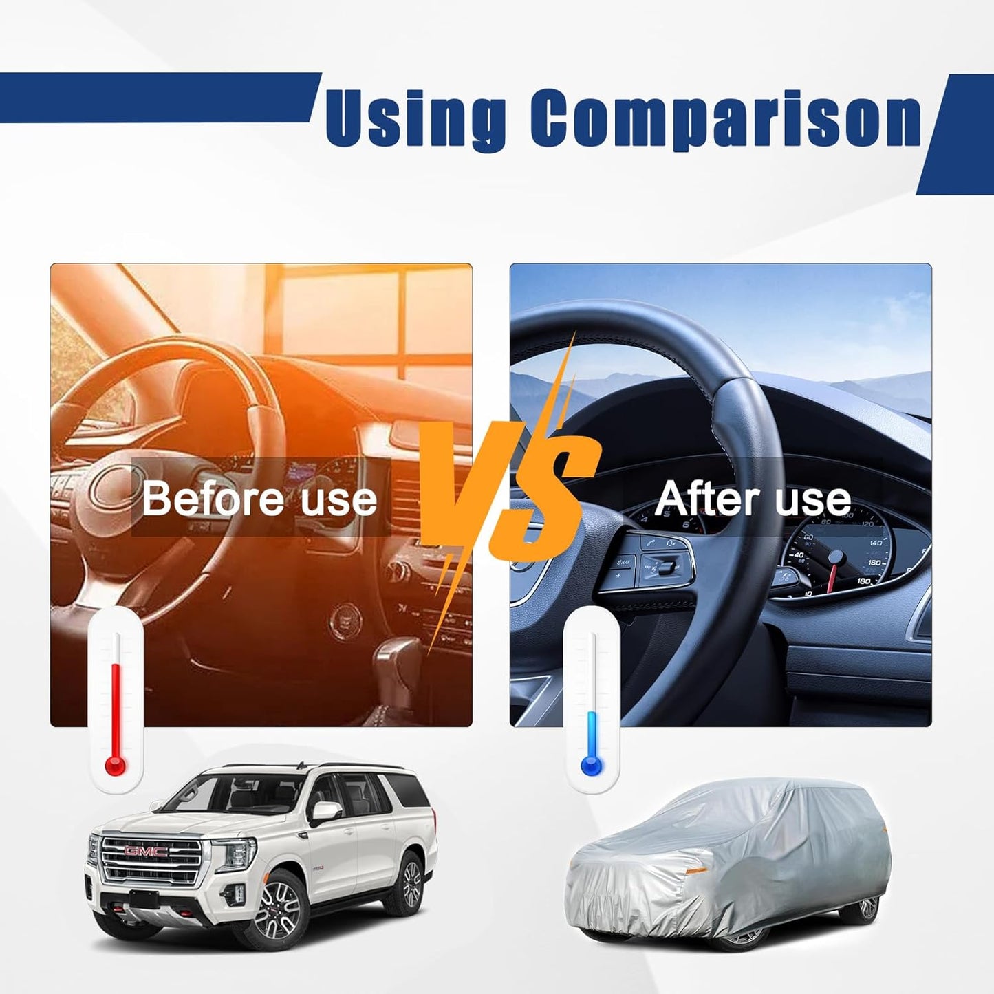 Kayme 6 Layers SUV Car Cover Custom Fit for GMC Yukon XL (2000-2025) Waterproof All Weather for Automobiles, Outdoor Full Cover Rain Sun UV Protection.Silver