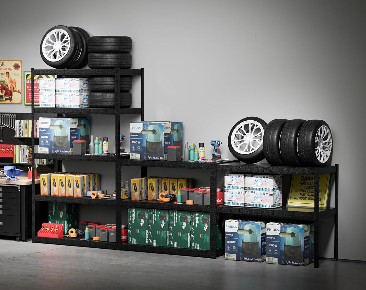 5 Tier Garage Shelves - 72"H x 39.4"W x 18"D, 3000 lbs Heavy Duty, Matte Black, Adjustable Metal Shelving for Industrial Garage Storage