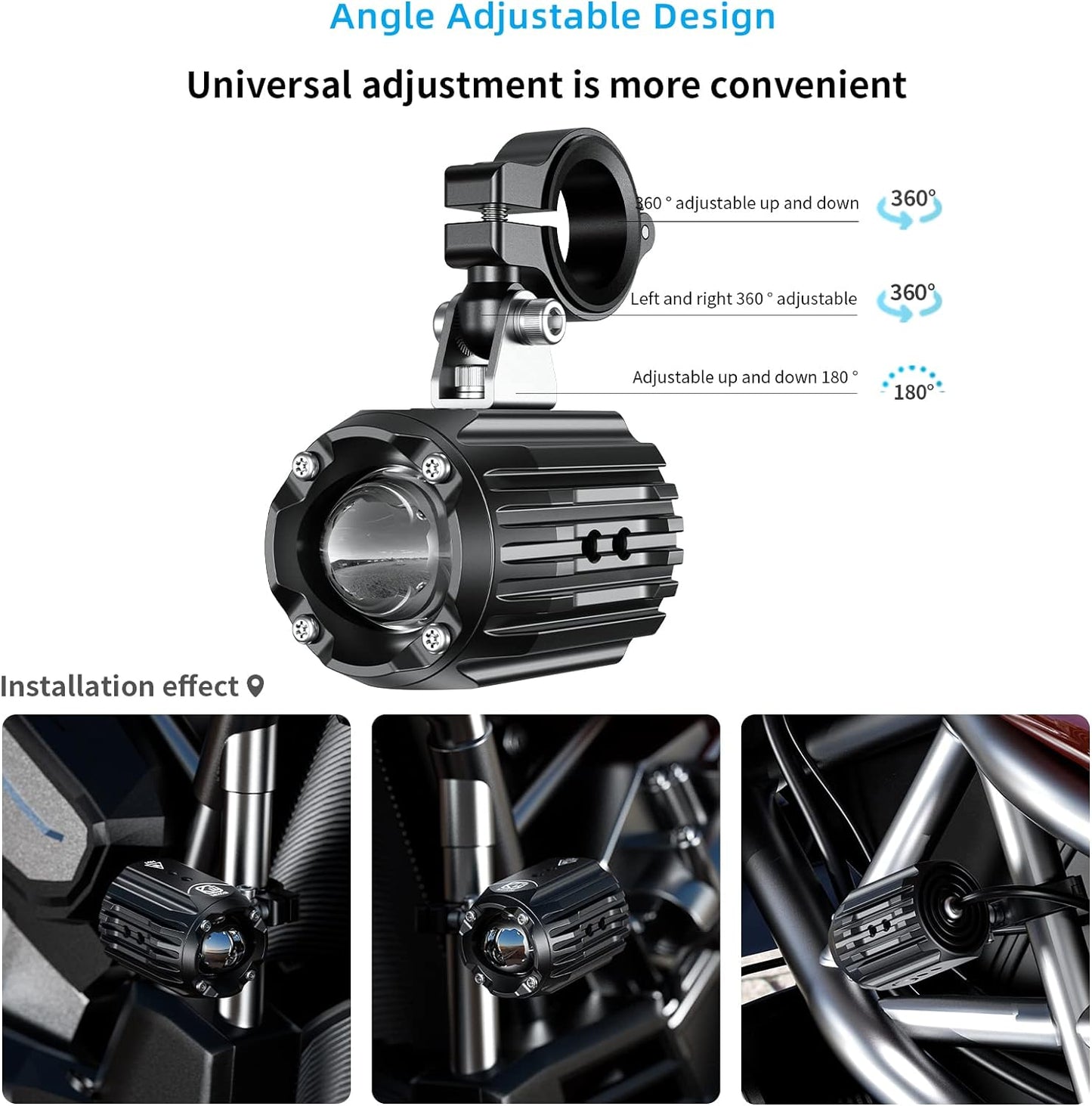 Motorcycle Auxiliary LED Light Driving Spotlights White/Amber Fog Lights with Mount Brackets Wire Harness Waterproof Offroad Work Lights Compatible with Motorcycle J-eep Car Truck 60W Driving Lamps