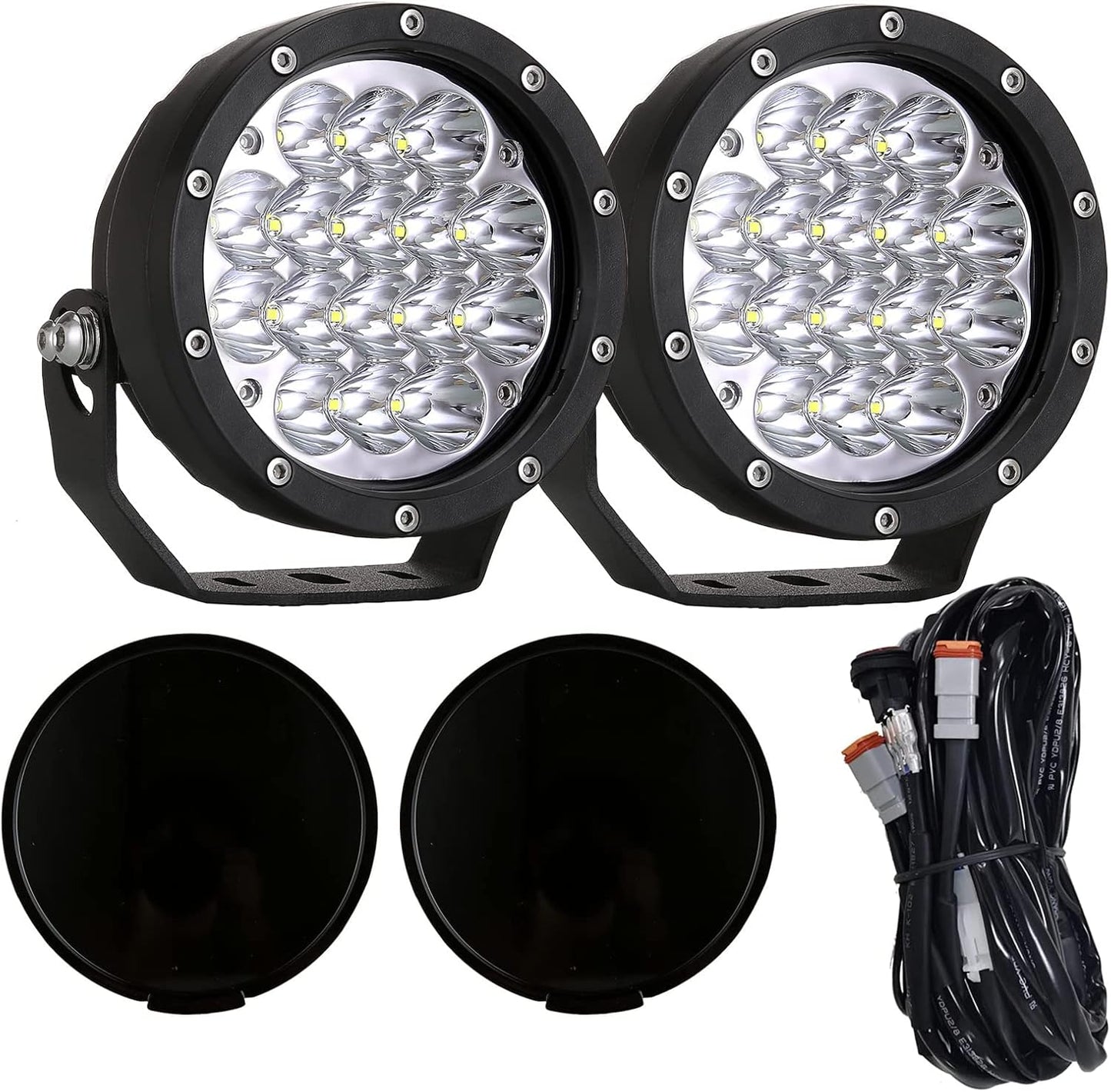 BIGLION.X Pair 160w 5 Inch Round Led Offroad Driving Lights Fog Lights 18800LM Offroad Spot Light Driving Light Pods Light Bar with Wiring Harness 12V 24V for Car Trucks SUV UTV ATV