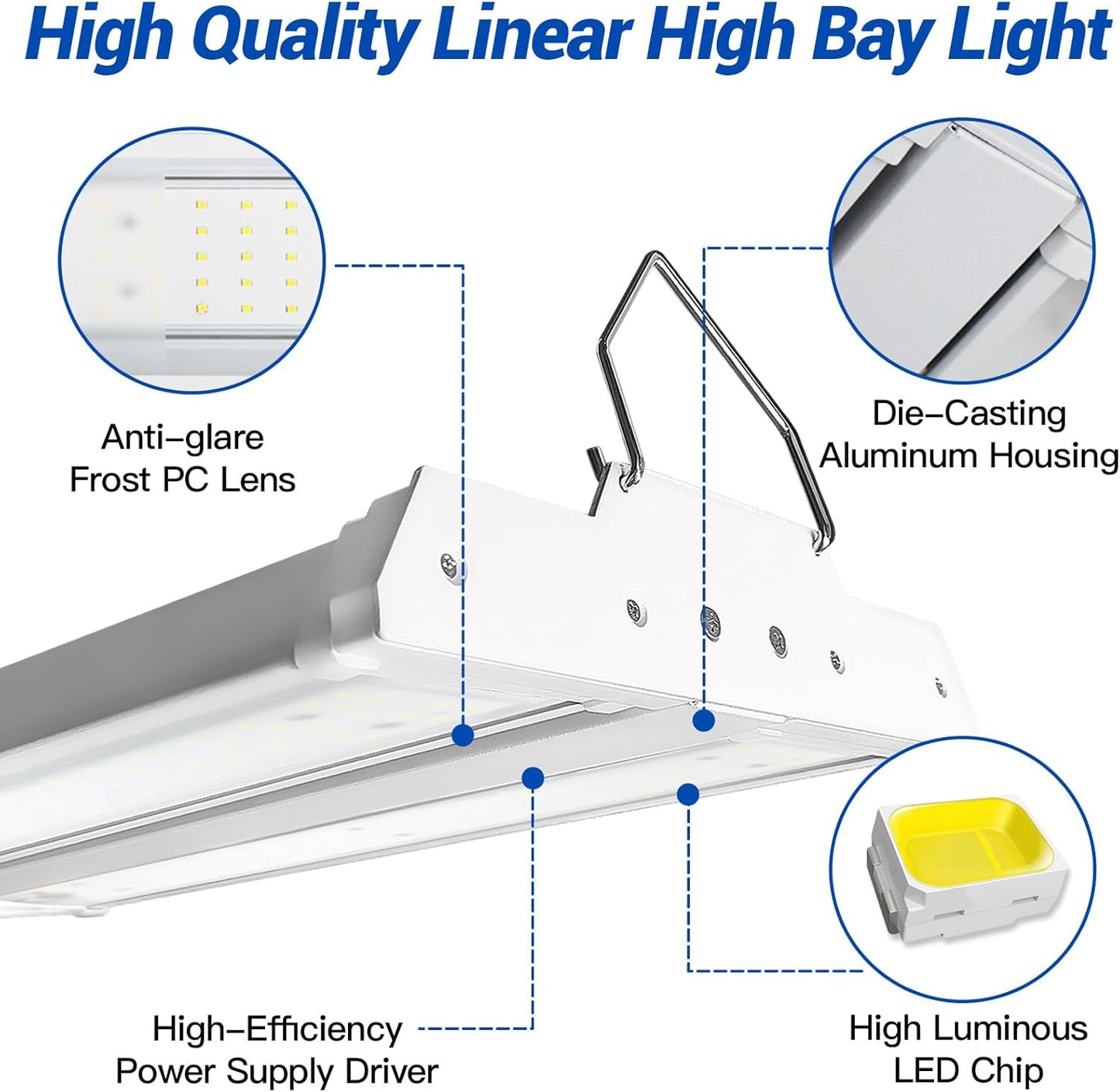 JTT LED Linear High Bay Light, 5000K Daylight 150W 21000LM Shop Light Commercial 360° Adjustable Tilt Hanging LED High Bay Shop Lighting Fixtures for Garage, ETL 1-Pack