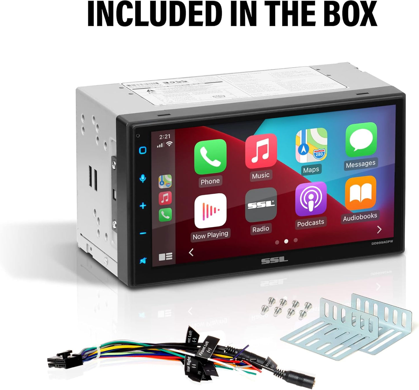 Sound Storm Laboratories DD999ACPW Wireless Apple CarPlay Android Auto Car Multimedia Player - Double-Din, 6.75 Inch Capacitive Touchscreen, Bluetooth, USB, No CD DVD Player, Multi-Color Illumination