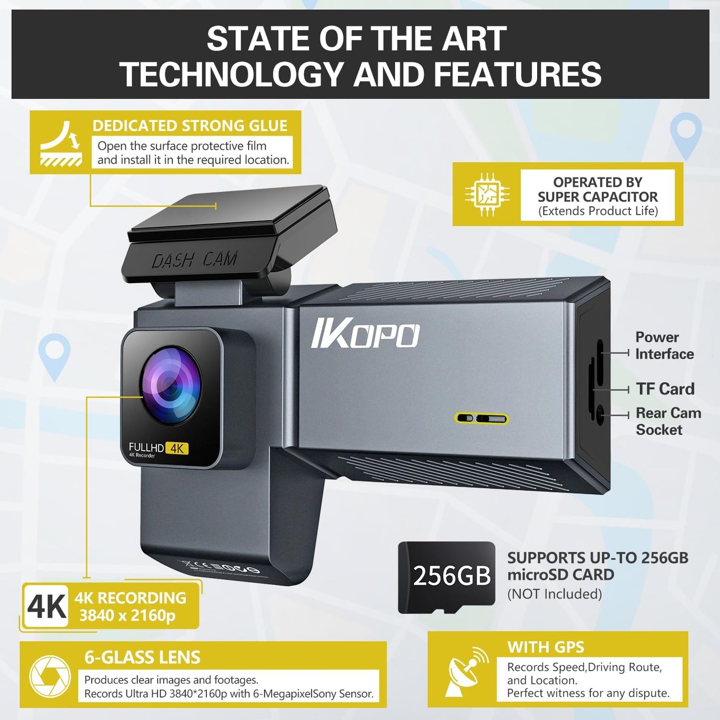 4K Dash Cam Front and Rear and Inside, UHD 2160P Night Vision 3 Channel Dash Camera for Cars, 3.16'' IPS Screen Dual Dashcam with Speed Recording, App Control,24H Parking Mode,G-Sensor