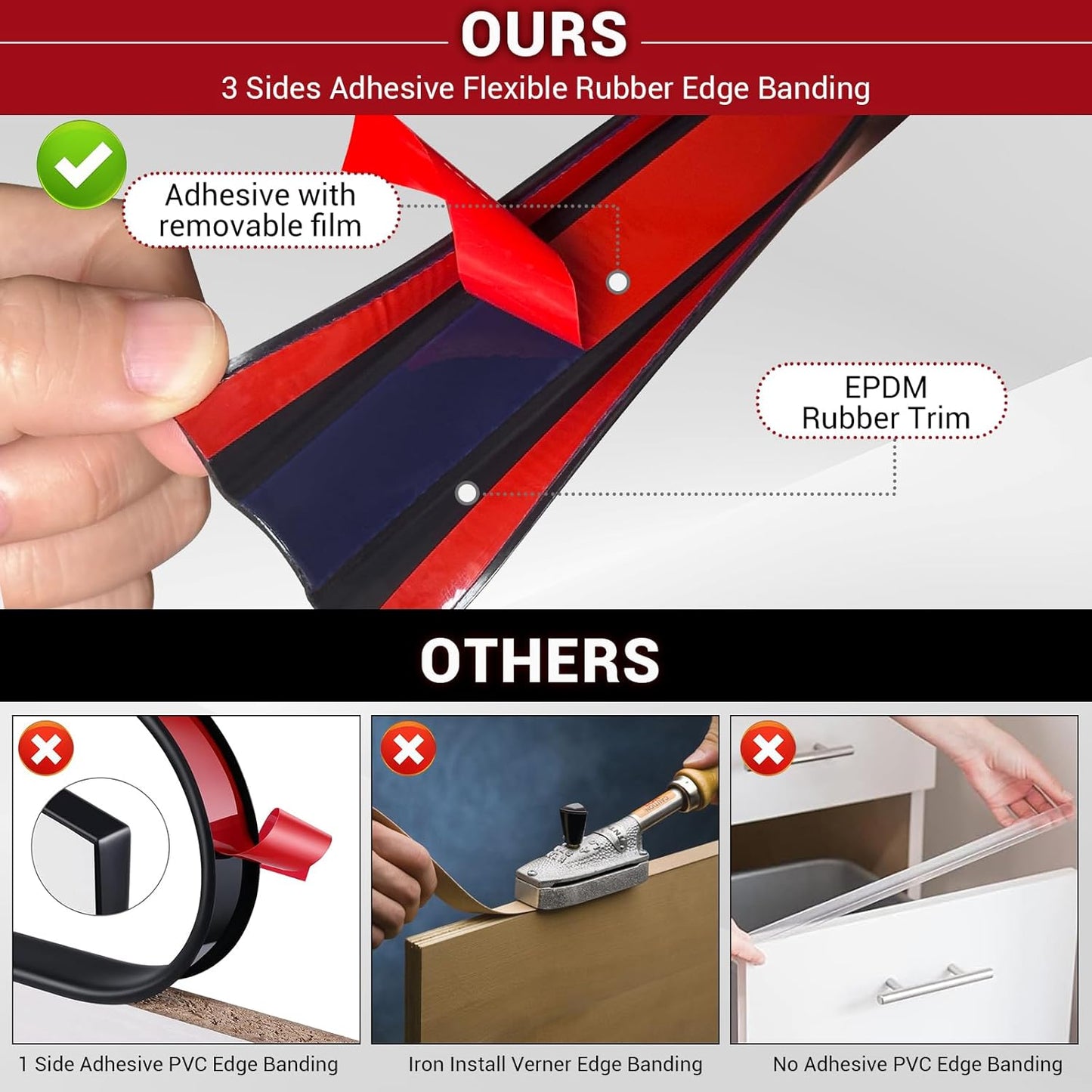 Rubber Edge Trim, Flexible Self Adhesive U Shaped Peel and Stick Edge Banding, 1-1/2"(38mm) U Channel Edge Protector, Edge Guards for Woods, Furniture, 20Ft, Black Color