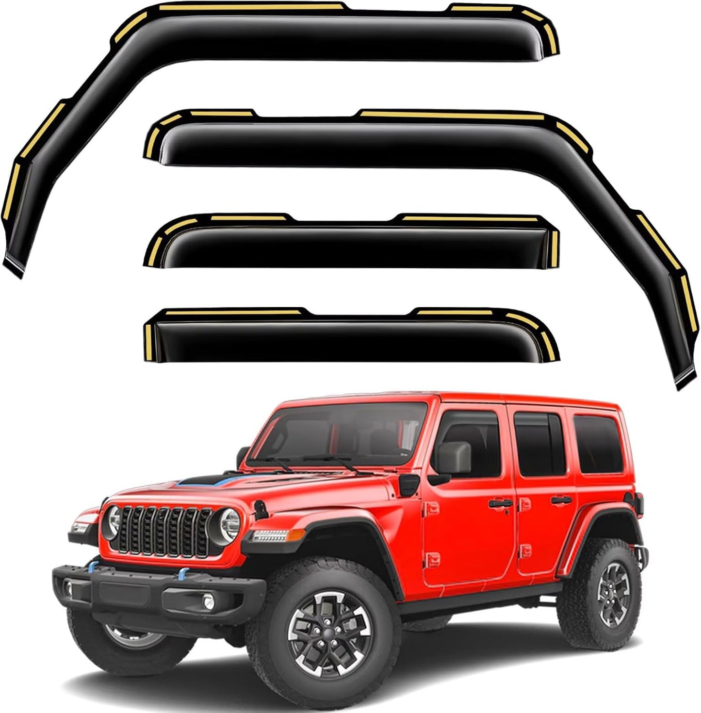 in-Channel Window Rain Guards Fit for Truck Jeep Wrangler JL 2018-2025 and Gladiator 2020-2025 Extra Durable Window Visors Window Deflectors Vent Visors Vent Shades Car Accessories-4 pcs