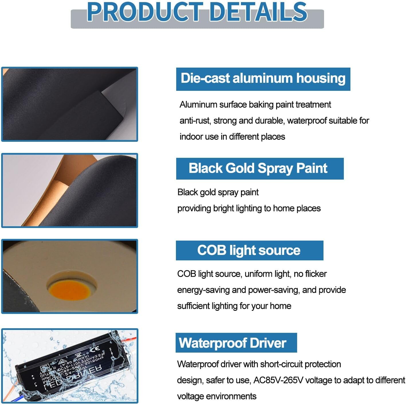 Outdoor Wall Light LED 20W (H) 11.8in Aluminum - Black Gold Waterproof Exterior Lighting Fixture,3000K Warm,Up Down Porch Sconces Brightens to Patio,Garage,Front Door