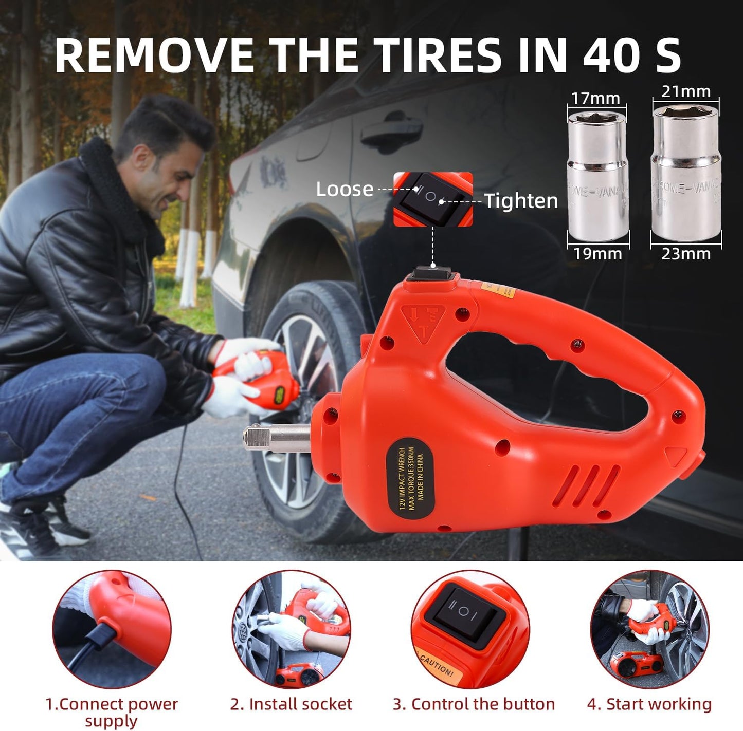 EFFIROSO Electric Car Jack for Carbon Steel Easy, 12V Hydraulic Floor Jack Kit with Impact Wrench Tire Inflator Pump SUV Emergency Lift 5Ton/11023Lbs Lifting Range 6.117.7 Incha