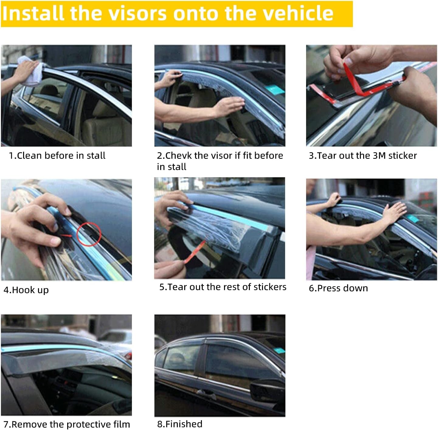 4pcs Smoke Tint With Chrome Trim Outside Mount Tape On/Clip On Style PVC Sun Rain Guard Window Visors Compatible with 2012-2014 Toyota Camry