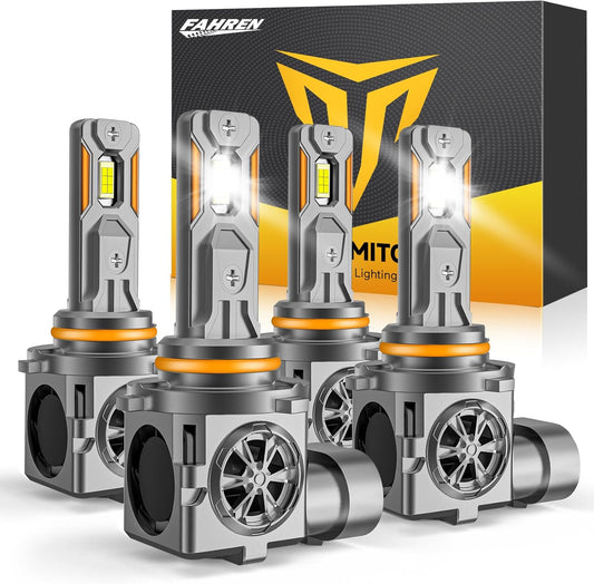 9005/HB3 & 9006/HB4 LED Bulbs Combo, 120,000LM 12X Ultra-Bright, Real 1:1 Mini Size, 6500K White 85,000Hrs Long Life with Cooling Fan, 9005 9006 Fog Light, Plug and Play, Pack of 4