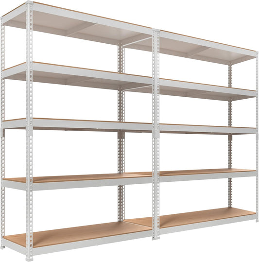 HOMEDANT White 5 Tier Laminated Boltless Heavy Duty Garage Storage Adjustable Wide Size Metal Shelving Unit Utility Rack Shelves Organization Shelf Shed Warehouse 47.7" W x 18.2" D x 71.3" H 2Pack