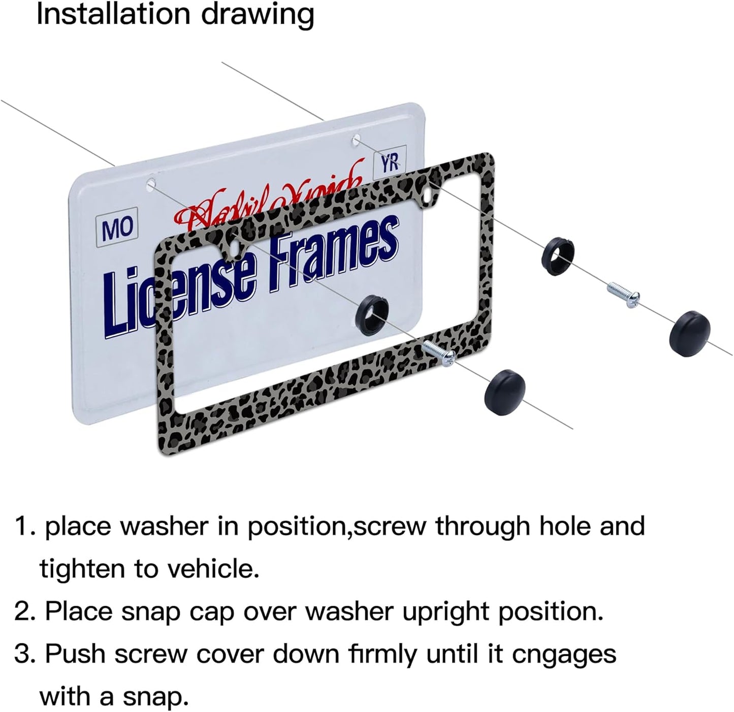Stainless Steel Black Cheetah License Plate Holder Leopard Print License Plate Frame Cheetah Leopard Black Car License Plate Covers tag Frame for Women 12.3" X 6.3"