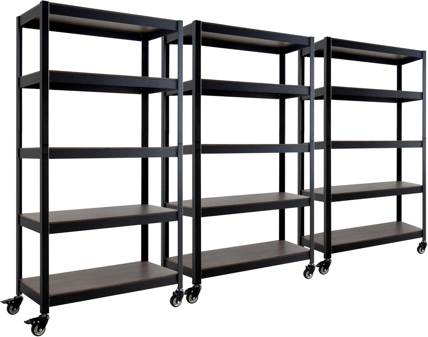 HOMEDANT House 5-Tier Metal Rolling Cart Shelf Rack Casters Heavy Duty Laminated Wheel Shelving Unit Adjustable Utility Storage Shelves Organizer Shelf Kitchen Garage 36.2" W x 16.5" D x 69.5" H 3Pack