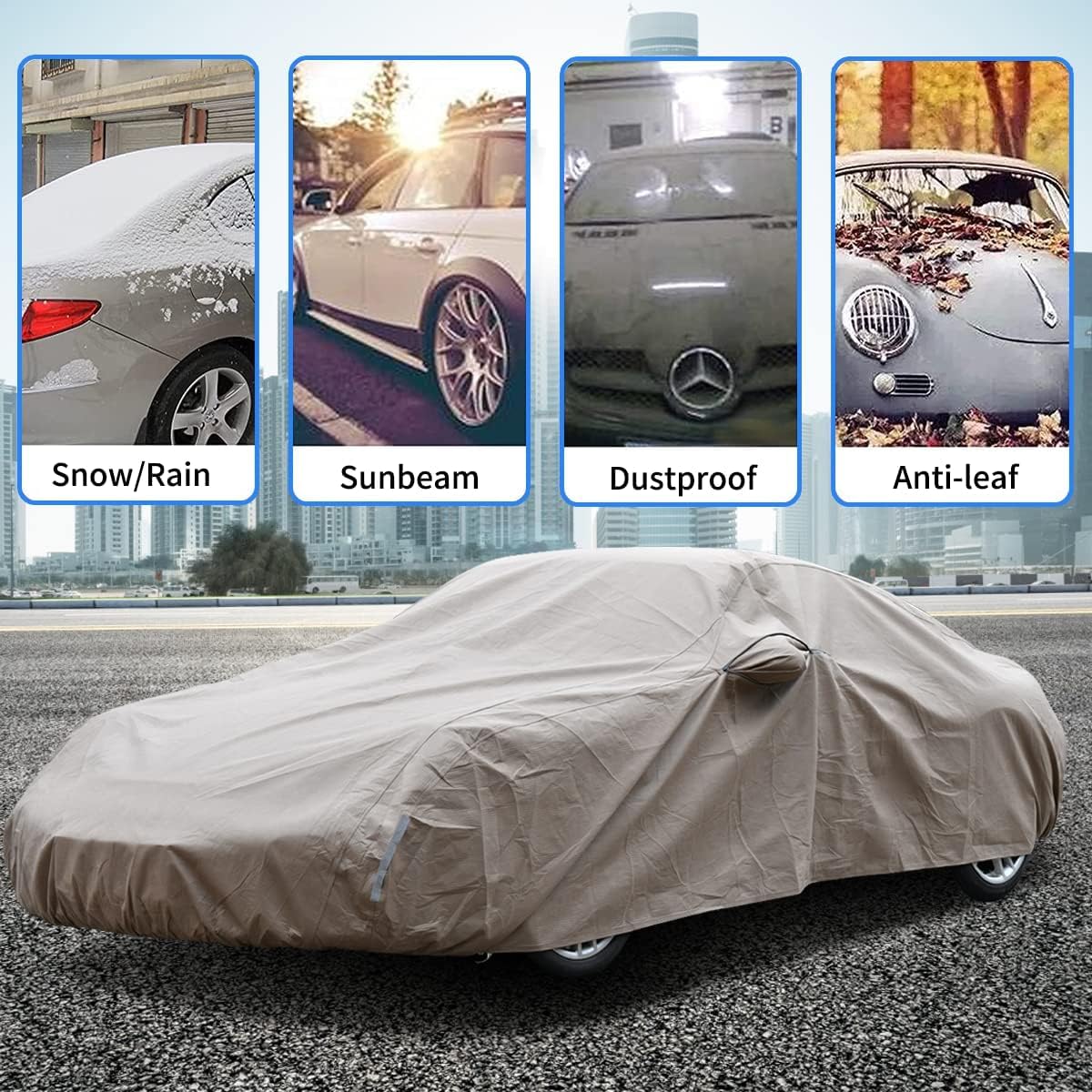 Tecoom Car Cover Waterproof All Weather Thick Shell Non-Woven Outdoor Full Cover with Invisible Zippered Mirror Pockets Rain Sun Wind Hail Protection Car Covers Universal Fit Bmwz4 (167-172 Inches)