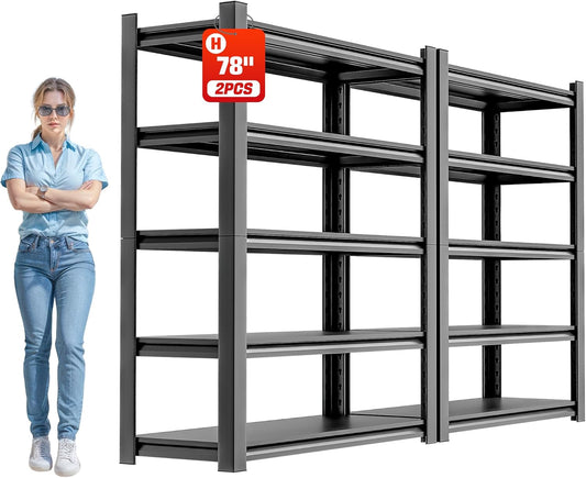 Garage Shelving Unit, Heavy Duty 5 Tier Storage Shelf, Industrial Utility Shelving, Durable Metal Shelf Organizer, Metal Garage Shelving Heavy Duty 18" D x40 W x78 H（2 Pieces）