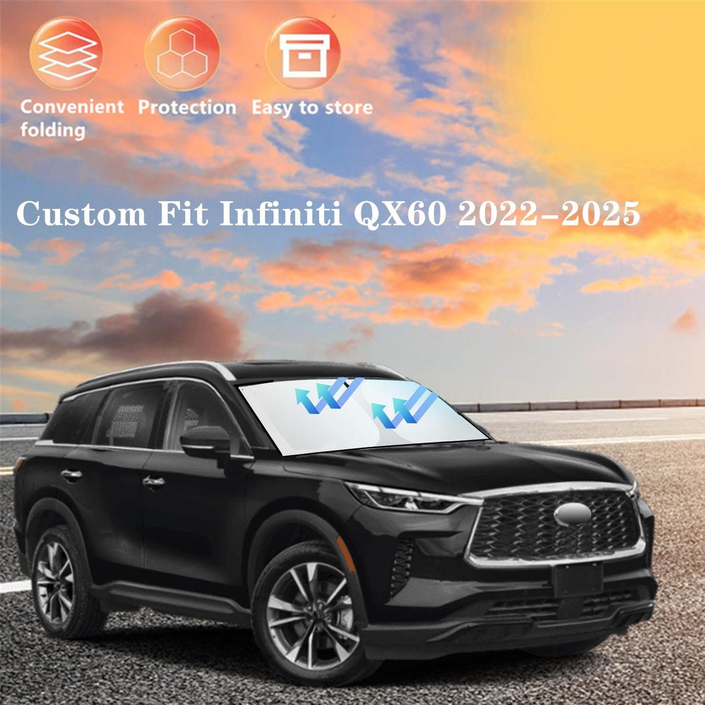 Windshield Sun Shade for Infiniti QX60 2022-2025 4-Layer Front Window Shade Custom Sun Visor 240T Shade Blocks UV Keep Your Car Cooler